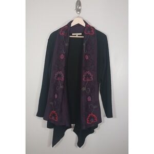 Simply Natural Alpaca Blend Embroidered Floral Boho Duster Cardigan Size L